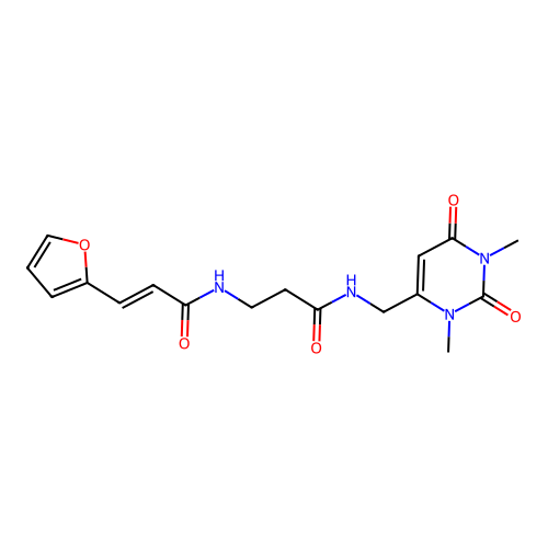 (E)-N-(3-(((1,3-dimethyl-2,6-dioxo-1,2,3,6-tetrahydropyrimidin-4-yl)methyl)amino)-3-oxopropyl)-3-(furan-2-yl)acrylamide structure