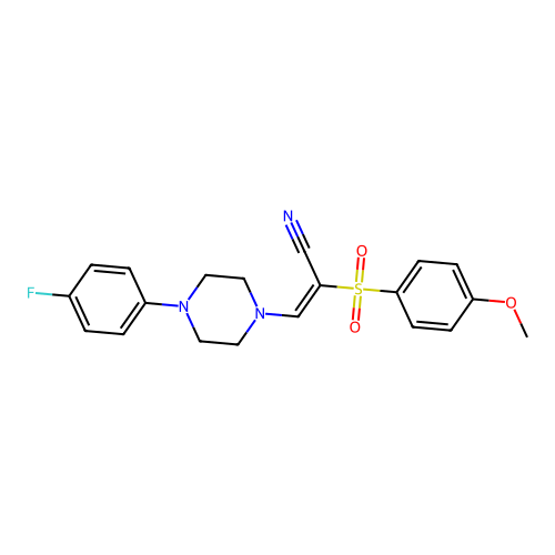 (2E)-3-[4-(4-fluorophenyl)piperazin-1-yl]-2-[(4-methoxyphenyl)sulfonyl]prop-2-enenitrile structure