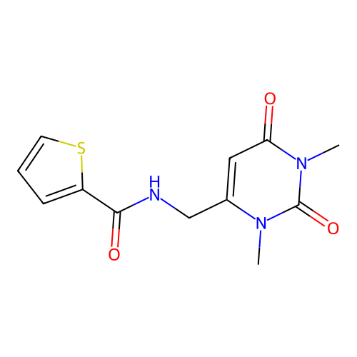 N-((1,3-dimethyl-2,6-dioxo-1,2,3,6-tetrahydropyrimidin-4-yl)methyl)thiophene-2-carboxamide structure