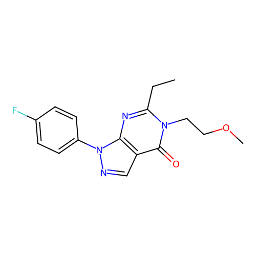6-ethyl-1-(4-fluorophenyl)-5-(2-methoxyethyl)-1H-pyrazolo[3,4-d]pyrimidin-4(5H)-one structure