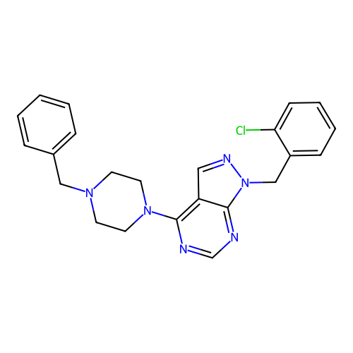 4-(4-benzylpiperazin-1-yl)-1-(2-chlorobenzyl)-1H-pyrazolo[3,4-d]pyrimidine structure
