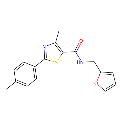 N-(furan-2-ylmethyl)-4-methyl-2-(4-methylphenyl)-1,3-thiazole-5-carboxamide structure