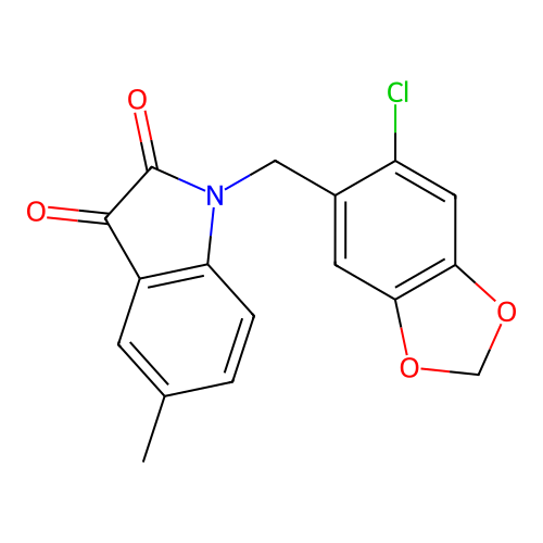 1-[(6-chloro-1,3-benzodioxol-5-yl)methyl]-5-methyl-1H-indole-2,3-dione structure