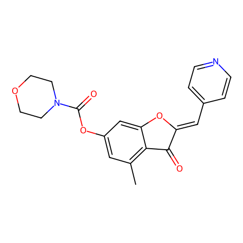 (Z)-4-methyl-3-oxo-2-(pyridin-4-ylmethylene)-2,3-dihydrobenzofuran-6-yl morpholine-4-carboxylate structure
