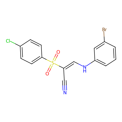 (2E)-3-[(3-bromophenyl)amino]-2-[(4-chlorophenyl)sulfonyl]prop-2-enenitrile structure