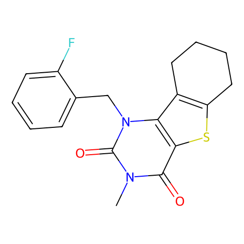 1-(2-fluorobenzyl)-3-methyl-6,7,8,9-tetrahydrobenzo[4,5]thieno[3,2-d]pyrimidine-2,4(1H,3H)-dione structure