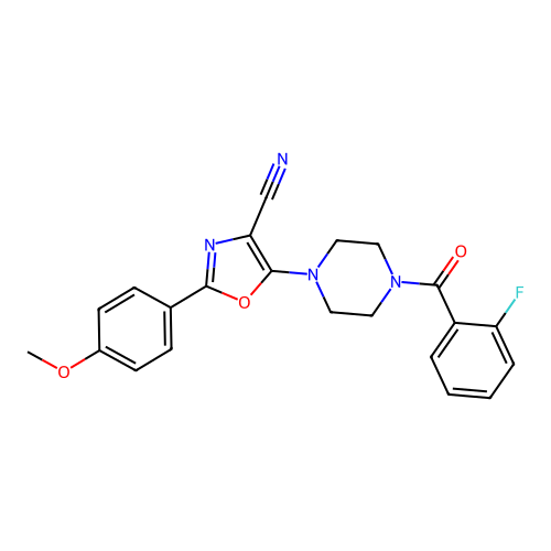 5-[4-(2-fluorobenzoyl)piperazin-1-yl]-2-(4-methoxyphenyl)-1,3-oxazole-4-carbonitrile structure