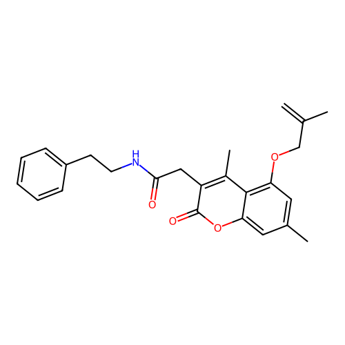 2-(4,7-dimethyl-5-((2-methylallyl)oxy)-2-oxo-2H-chromen-3-yl)-N-phenethylacetamide structure