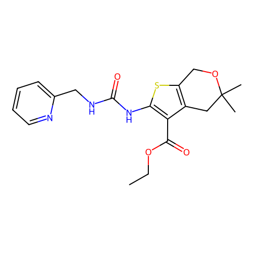 ethyl 5,5-dimethyl-2-(3-(pyridin-2-ylmethyl)ureido)-5,7-dihydro-4H-thieno[2,3-c]pyran-3-carboxylate structure