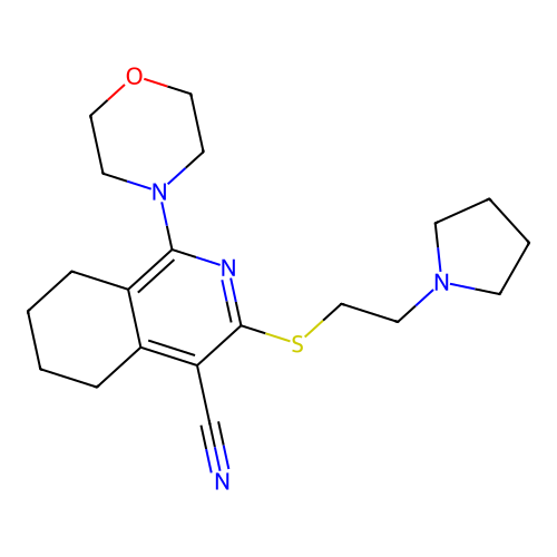 1-morpholin-4-yl-3-(2-pyrrolidin-1-ylethylsulfanyl)-5,6,7,8-tetrahydroisoquinoline-4-carbonitrile structure