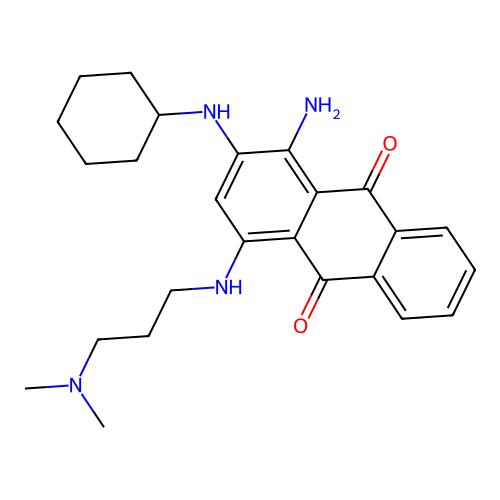 1-amino-2-(cyclohexylamino)-4-((3-(dimethylamino)propyl)amino)anthracene-9,10-dione structure