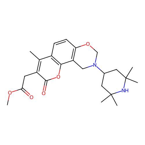 methyl 2-(4-methyl-2-oxo-9-(2,2,6,6-tetramethylpiperidin-4-yl)-2,8,9,10-tetrahydrochromeno[8,7-e][1,3]oxazin-3-yl)acetate structure