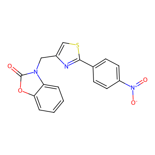 3-{[2-(4-nitrophenyl)-1,3-thiazol-4-yl]methyl}-1,3-benzoxazol-2(3H)-one structure