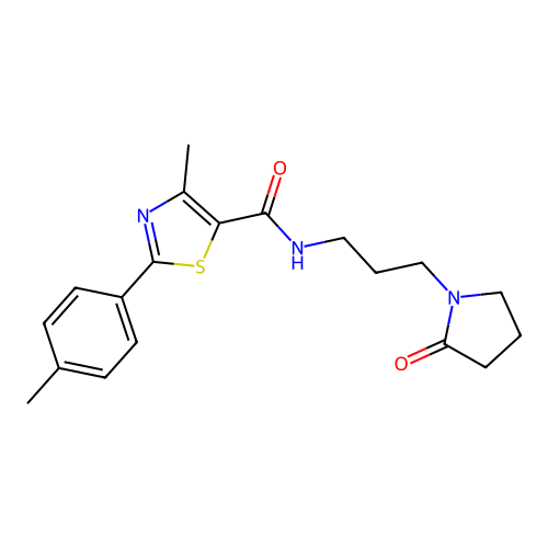 4-methyl-2-(4-methylphenyl)-N-[3-(2-oxopyrrolidin-1-yl)propyl]-1,3-thiazole-5-carboxamide structure