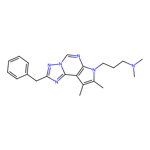 3-(2-benzyl-8,9-dimethyl-7H-pyrrolo[3,2-e][1,2,4]triazolo[1,5-c]pyrimidin-7-yl)-N,N-dimethylpropan-1-amine structure