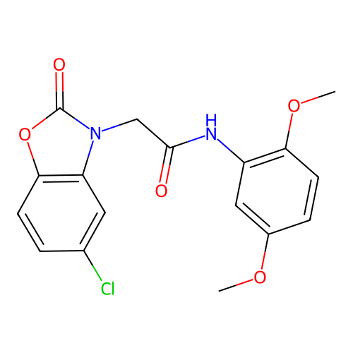 2-(5-chloro-2-oxo-1,3-benzoxazol-3(2H)-yl)-N-(2,5-dimethoxyphenyl)acetamide structure