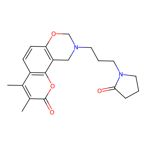 3,4-dimethyl-9-(3-(2-oxopyrrolidin-1-yl)propyl)-9,10-dihydrochromeno[8,7-e][1,3]oxazin-2(8H)-one structure