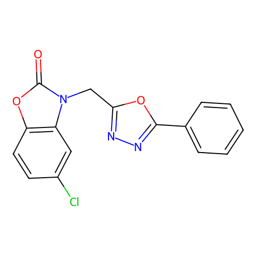 5-chloro-3-[(5-phenyl-1,3,4-oxadiazol-2-yl)methyl]-1,3-benzoxazol-2(3H)-one structure