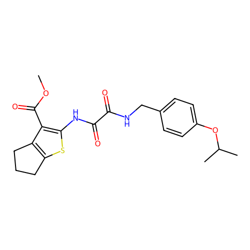 methyl 2-(2-((4-isopropoxybenzyl)amino)-2-oxoacetamido)-5,6-dihydro-4H-cyclopenta[b]thiophene-3-carboxylate structure