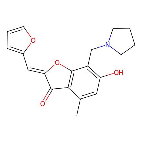 (Z)-2-(furan-2-ylmethylene)-6-hydroxy-4-methyl-7-(pyrrolidin-1-ylmethyl)benzofuran-3(2H)-one structure