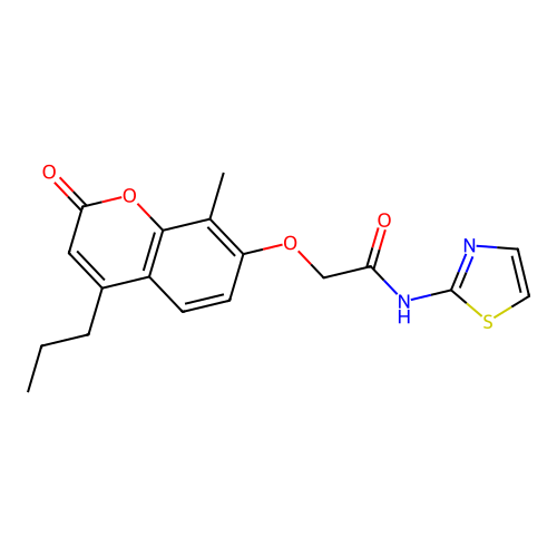 2-((8-methyl-2-oxo-4-propyl-2H-chromen-7-yl)oxy)-N-(thiazol-2-yl)acetamide structure