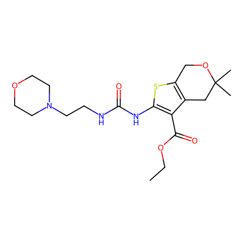ethyl 5,5-dimethyl-2-(2-morpholin-4-ylethylcarbamoylamino)-4,7-dihydrothieno[2,3-c]pyran-3-carboxylate structure