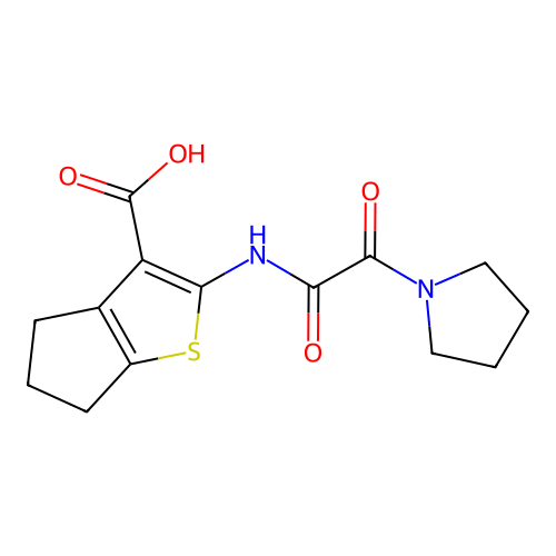 2-(2-oxo-2-(pyrrolidin-1-yl)acetamido)-5,6-dihydro-4H-cyclopenta[b]thiophene-3-carboxylic acid structure