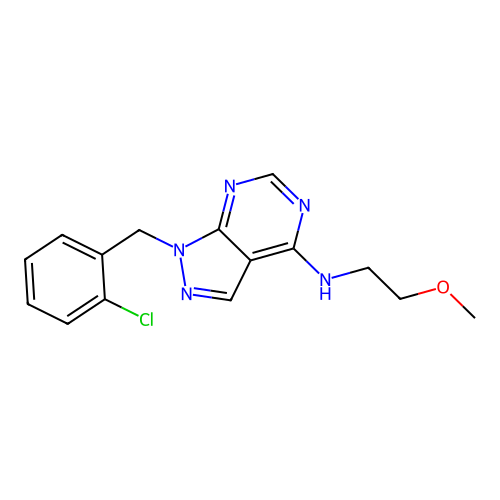 1-(2-chlorobenzyl)-N-(2-methoxyethyl)-1H-pyrazolo[3,4-d]pyrimidin-4-amine structure