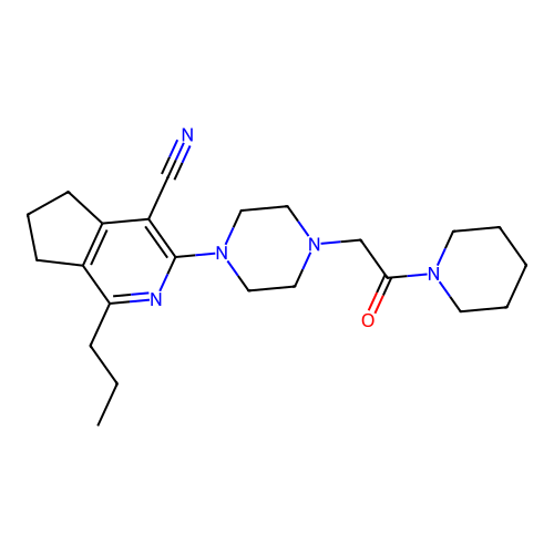 3-(4-(2-oxo-2-(piperidin-1-yl)ethyl)piperazin-1-yl)-1-propyl-6,7-dihydro-5H-cyclopenta[c]pyridine-4-carbonitrile structure