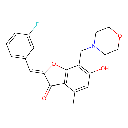 (Z)-2-(3-fluorobenzylidene)-6-hydroxy-4-methyl-7-(morpholinomethyl)benzofuran-3(2H)-one structure