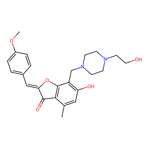 (Z)-6-hydroxy-7-((4-(2-hydroxyethyl)piperazin-1-yl)methyl)-2-(4-methoxybenzylidene)-4-methylbenzofuran-3(2H)-one structure