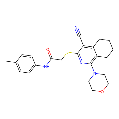 2-((4-cyano-1-morpholino-5,6,7,8-tetrahydroisoquinolin-3-yl)thio)-N-(p-tolyl)acetamide structure