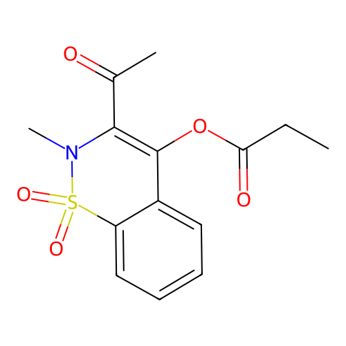 3-acetyl-2-methyl-1,1-dioxido-2H-1,2-benzothiazin-4-yl propanoate structure