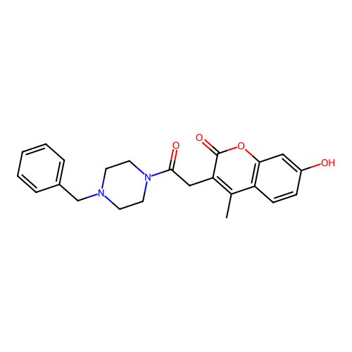 3-(2-(4-benzylpiperazin-1-yl)-2-oxoethyl)-7-hydroxy-4-methyl-2H-chromen-2-one structure