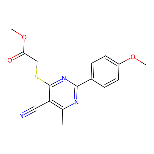 Methyl {[5-cyano-2-(4-methoxyphenyl)-6-methylpyrimidin-4-yl]sulfanyl}acetate structure
