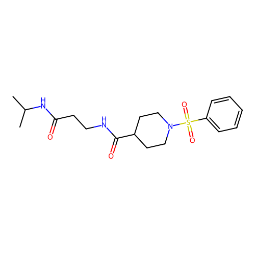 1-(benzenesulfonyl)-N-[3-oxo-3-(propan-2-ylamino)propyl]piperidine-4-carboxamide structure