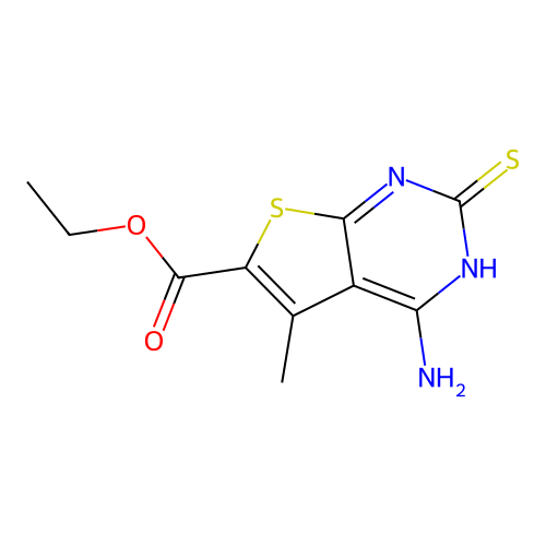 Ethyl 4-amino-5-methyl-2-sulfanylthieno[2,3-d]pyrimidine-6-carboxylate structure