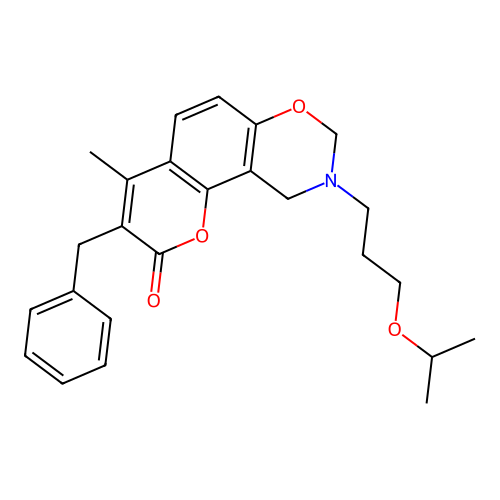 3-benzyl-9-(3-isopropoxypropyl)-4-methyl-9,10-dihydrochromeno[8,7-e][1,3]oxazin-2(8H)-one structure