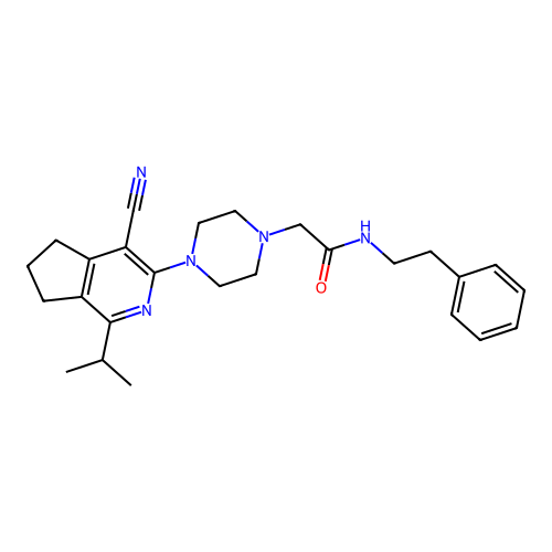 2-(4-(4-cyano-1-isopropyl-6,7-dihydro-5H-cyclopenta[c]pyridin-3-yl)piperazin-1-yl)-N-phenethylacetamide structure