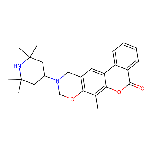 7-methyl-10-(2,2,6,6-tetramethylpiperidin-4-yl)-10,11-dihydrobenzo[3,4]chromeno[6,7-e][1,3]oxazin-5(9H)-one structure