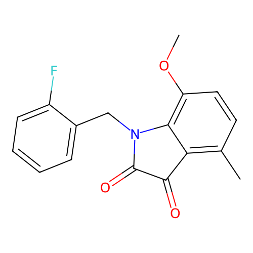 1-(2-fluorobenzyl)-7-methoxy-4-methyl-1H-indole-2,3-dione structure