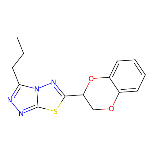 6-(2,3-dihydro-1,4-benzodioxin-2-yl)-3-propyl[1,2,4]triazolo[3,4-b][1,3,4]thiadiazole structure