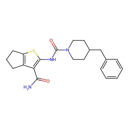 4-benzyl-N-(3-carbamoyl-5,6-dihydro-4H-cyclopenta[b]thiophen-2-yl)piperidine-1-carboxamide structure
