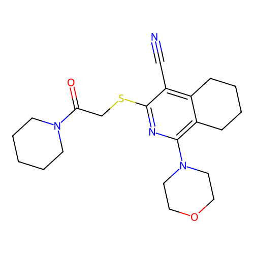 1-(morpholin-4-yl)-3-{[2-oxo-2-(piperidin-1-yl)ethyl]sulfanyl}-5,6,7,8-tetrahydroisoquinoline-4-carbonitrile structure