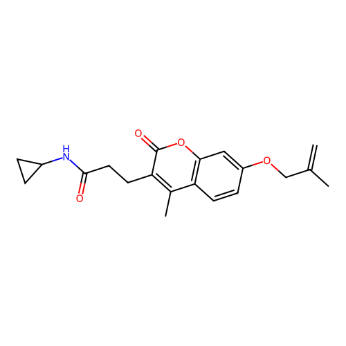 N-cyclopropyl-3-(4-methyl-7-((2-methylallyl)oxy)-2-oxo-2H-chromen-3-yl)propanamide structure