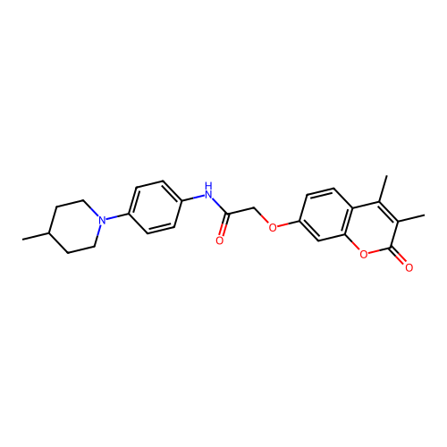 2-((3,4-dimethyl-2-oxo-2H-chromen-7-yl)oxy)-N-(4-(4-methylpiperidin-1-yl)phenyl)acetamide structure