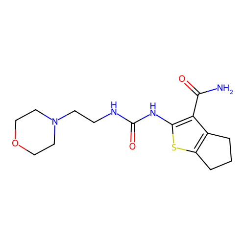 2-(2-morpholin-4-ylethylcarbamoylamino)-5,6-dihydro-4H-cyclopenta[b]thiophene-3-carboxamide structure