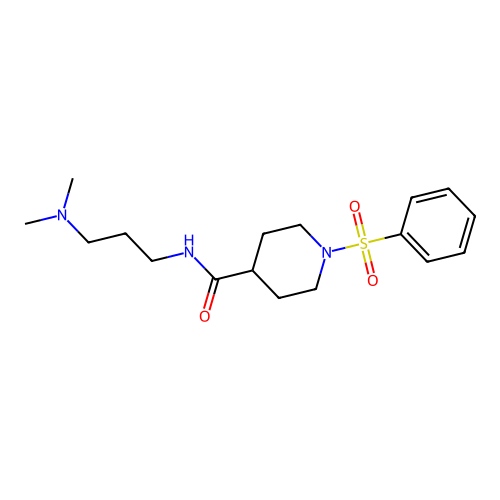 N-(3-(dimethylamino)propyl)-1-(phenylsulfonyl)piperidine-4-carboxamide structure