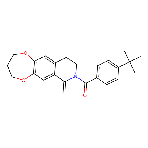 (4-tert-butylphenyl)(7-methylidene-3,4,9,10-tetrahydro-2H-[1,4]dioxepino[2,3-g]isoquinolin-8(7H)-yl)methanone structure