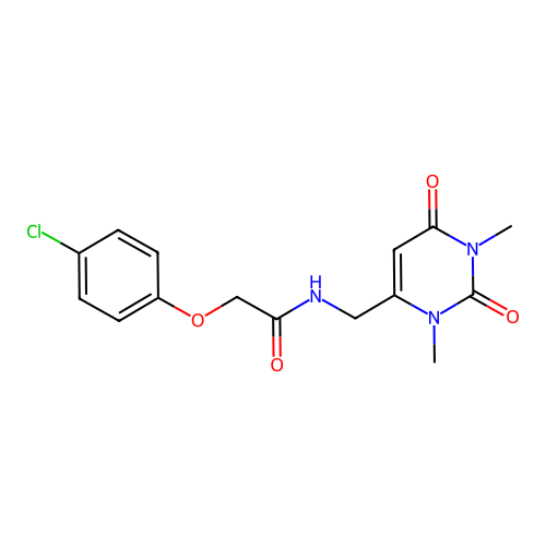 2-(4-chlorophenoxy)-N-((1,3-dimethyl-2,6-dioxo-1,2,3,6-tetrahydropyrimidin-4-yl)methyl)acetamide structure